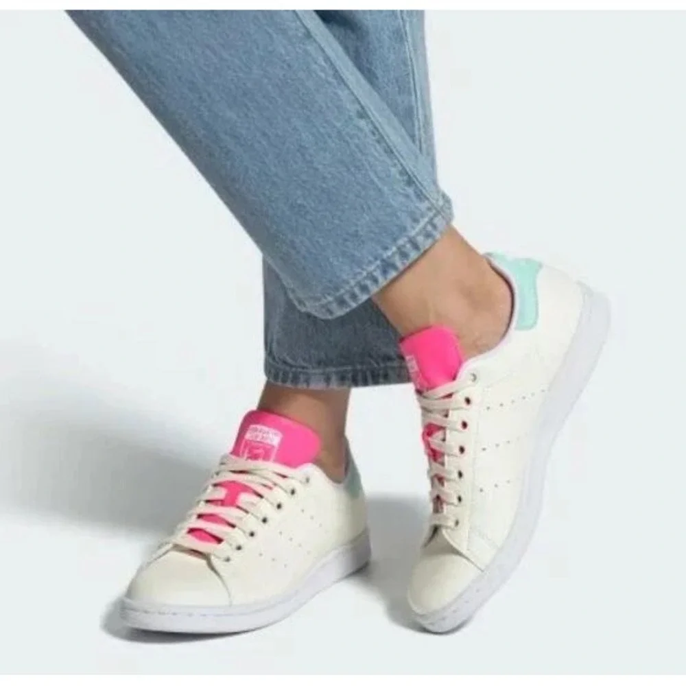 NEW Adidas Stan Smith Sneakers Womens 11 Cream Pink Mint Casual Retro Athleisure